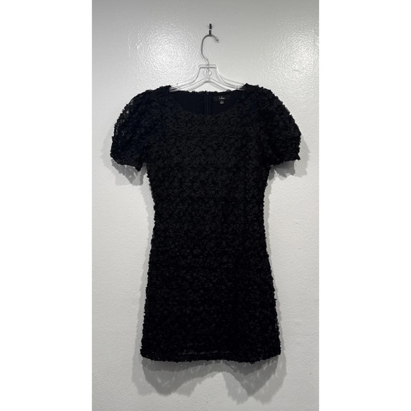 Lulus Always For You Black Puff Sleeve Mini Dress Small Textured Fairy Romantic - Picture 1 of 7